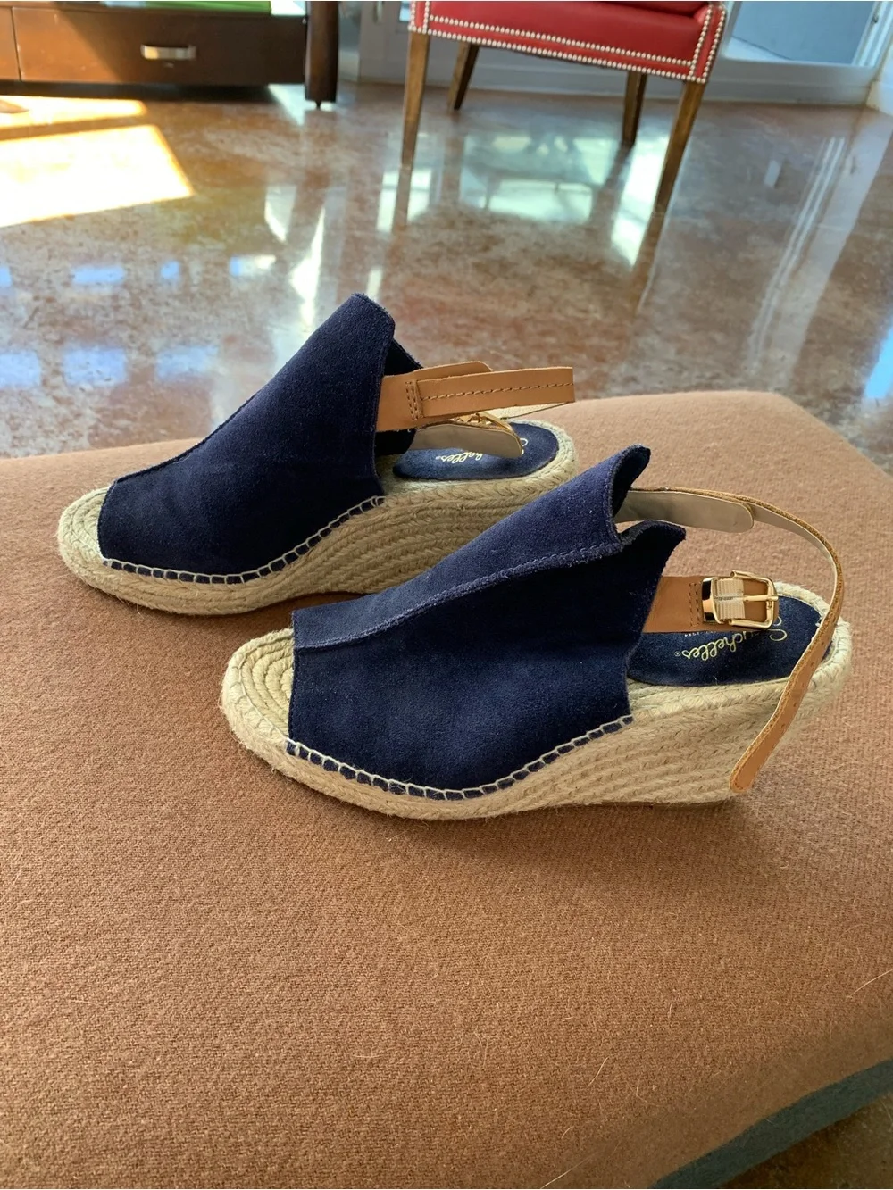 Seychelles Navy Suede Espadrille Wedge Slingbacks EUC 8.5 - Picture 3 of 7